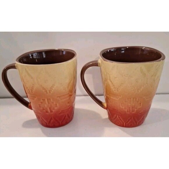 Southwest Fall Mug Red Yellow Brown Orange Ceramic Better Homes 2 Lot - Picture 11 of 14